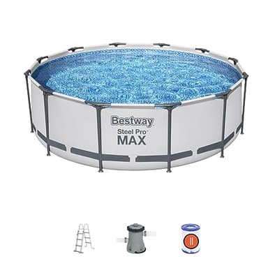 Bestway BW56418GB-21 Steel Pro Max Round Frame Swimming Pool with Filter Pump, Grey, 12 ft X 39.5