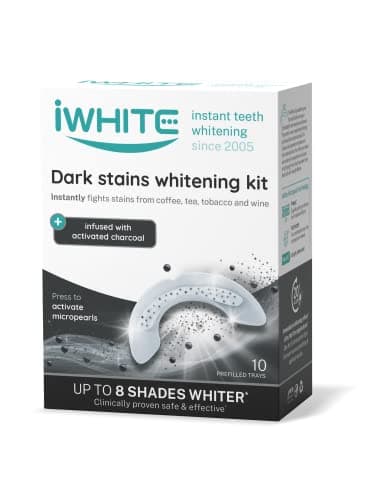iWhite Dark Stains Teeth Whitening Kit – 10 Pre-Filled Trays – Instantly Removes Stains – Activated Charcoal Formula – Professional Teeth Whitening at Home – Peroxide-Free – Freshens Breath
