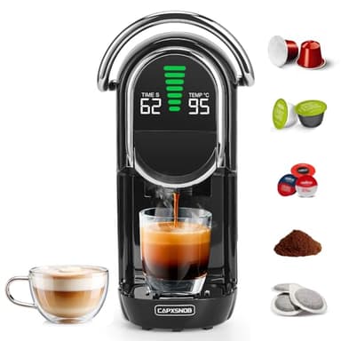 Magician1 Mini Pod Coffee Machines 5 in 1 for Nespresso Original, Dolce Gusto, Lavazza A Modo Mio Capsule, ESE 44mm Pads and Espresso Ground Coffee, 20Bar, 1450W, Hot and Cold brew for Home and Office
