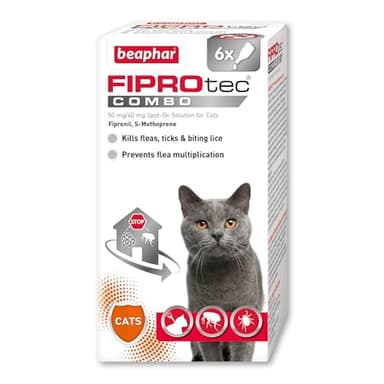 Beaphar - FIPROtec® COMBO for Cats – 6 pipettes - Kills Fleas, Flea Eggs, Flea Larvae & Ticks - Stops Fleas Multiplying on Pet and in Home - Vet Strength Cat Flea Treatment