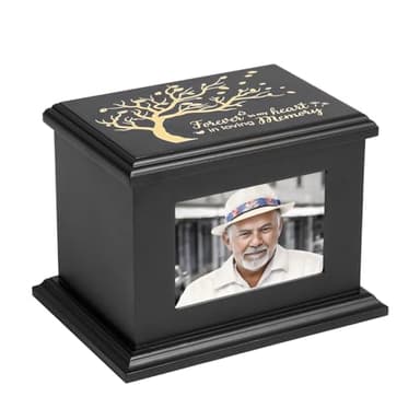 Cremation Urns for Human Ashes Adult Male Female, Wooden Urns Box and Casket for Men Women Funeral Memorial for Ashes with Photo Frame, Burial Urn for Adults Up to 554 LBS