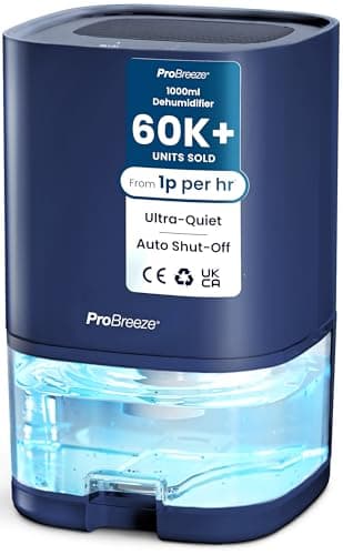 Pro Breeze 1000ml Dehumidifier for Bathroom - Quiet, Portable & Small Air Dehumidifier for Bedroom Mould, Damp & Moisture - with 4-Hour Timer, Auto Shut-Off & LED Changing Lights - Blue