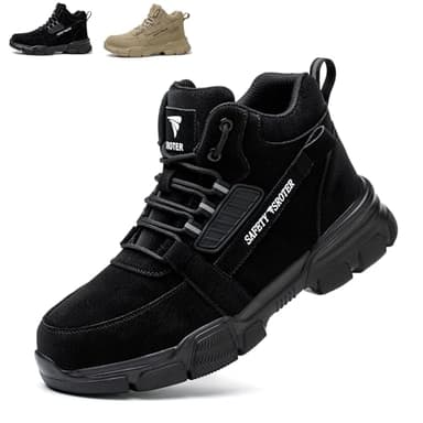 SROTER Steel Toe Cap Boots Men Women Work Boots Waterproof Safety Trainers Lightweight Safety Shoes Non-Slip, Black, 8 UK