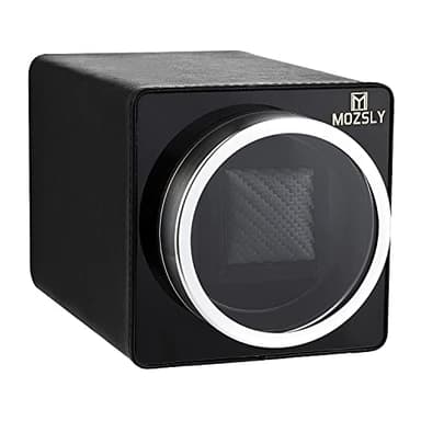 MOZSLY Single Watch Winder for Automatic Watches with Quiet Motor 12 Rotation Mode Setting Black Leather