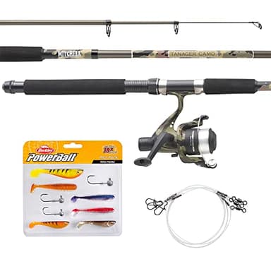 Mitchell Tanager Camo Rod and Reel Combo; 2.1 m Spinning Set for Allround Fishing, Includes Line and Lures, Ideal for Trout and Perch, Unisex, Green Camouflage