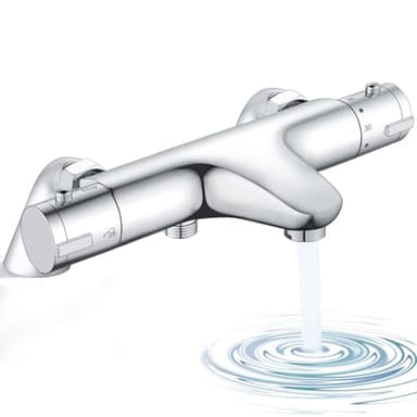 Thermostatic Bath Shower Mixer, Bevankly Exposed Thermostatic Shower Mixer Taps Valve Anti Scald Tap, Deck Mounted Bath Shower Mixer Bar with Anti-Scald Control Valve, Brass, 180mm