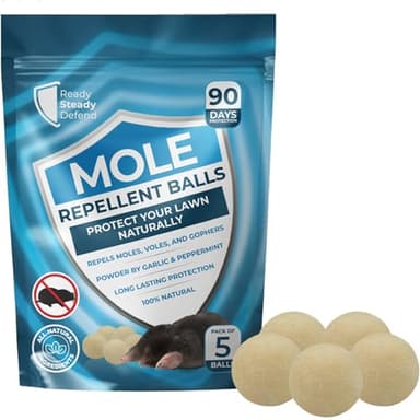 Mole Repellent Balls - Pack of 5 - Effective Mole Deterrent for Gardens UK - Natural Mole Traps for Garden Pests - Easy to Use Mole Repeller for Outdoors - Prevents Damage to Lawns & Gardens