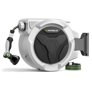 Hose Reel, PATOOLIO Auto Reel 30+2m Wall-Mounted, Retractable Garden Hose Reels, Auto Rewind, Self-Locking System, 180° Pivot Swivelling, 10 Function Spray Gun, Black