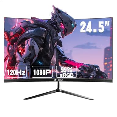 CRUA 24.5 Inch Curved Gaming Monitor 120Hz, Full HD 1080P IPS Display, 1ms MPRT, 3000R Screen, FreeSync, 100% sRGB, HDMI, VESA Mount, Eye Care – PC Monitor for Gaming & Office