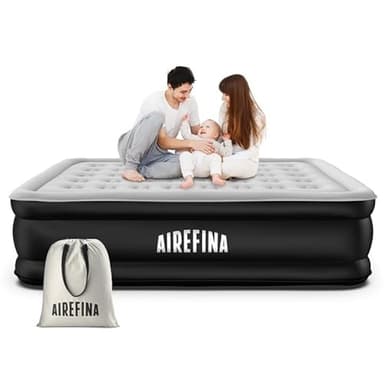 Airefina Inflatable Air Mattress, King Size Airbed with Built-in Pump, Double Blow Up Mattress in 3 Mins Fast Inflation, Upgraded Flocked Surface Comfort Air Bed for Home&Camping Use -203x152x46cm
