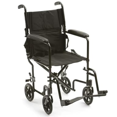 Lightweight Folding Attendant Transfer Transit Transport Wheelchair with Brakes and lapbelt ECTR06-BLK