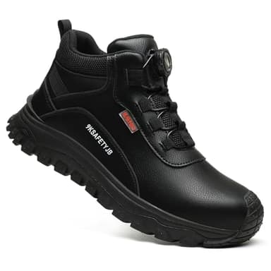 COOU Steel Toe Cap Boots Mens Non Slip Safety Shoes Women Lightweight Comfortable Work Boots with Swivel Buckle Shoelaces Black