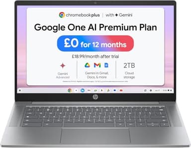 HP Chromebook Plus 14", Intel Core i3 N-series Processor, 8 GB RAM, 256 GB Flash Storage, Intel UHD Graphics, FHD Display, Up to 11hrs battery, Chrome OS, Dual Speakers, Silver, 14a-nf0000sa