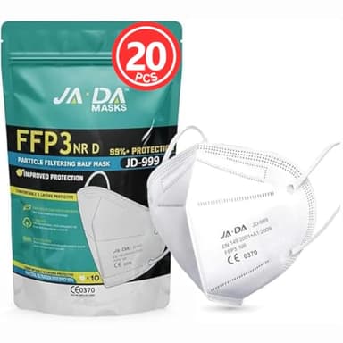Apex Business Supplies JADA FFP3 Face Masks UK Certified | FFP3 Masks With >99% Filtration Efficiency | Disposable Face Mask UK | Soft And Secure Fit Dust Mask (Packaging may vary)