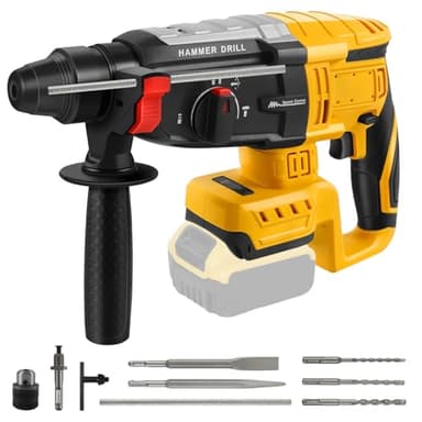 Cordless Rotary Hammer Drill Compatible with Dewalt 18V 20V MAX Battery, Brushless SDS Plus 2.6 Joules Hammer Drill with 4 Modes and 5 Drills, 360°Auxiliary Handle (Battery not Included)