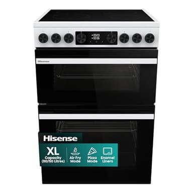 Hisense HDUKC60W 60cm Electric Cooker with Ceramic Hob-White, A Rated Double Oven 50L/80L [Energy Class A]