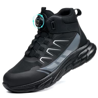 SROTER Safety Boots Men Women Work Boots Steel Toe Cap Trainers Lightweight Non-Slip Safety Shoes, Black, 10 UK