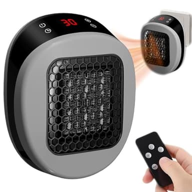 Luna Plug in Heater, Electric Heater for Home, Portable Heater With Remote Control, Rapid Heating in 3 Seconds, 12 Hour Timing, for Bedroom Office Kitchen Bathroom,Grey