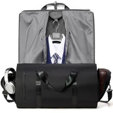 Suit Bag Garment Bags for Travel with Shoe Compartment, Suit Carriers for Men Women Duffle Bags Carry on Convertible Weekend Luggage Bags with Shoulder Strap Black