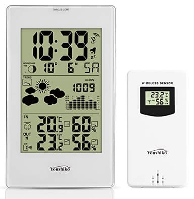 Youshiko YC9331 (Official UK 2026 Version) Wireless Weather Station, Radio Controlled Clock Indoor Outdoor Temperature Thermometer, Humidity, Barometric Pressure, Ice Alert