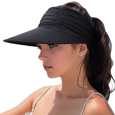 DRESHOW Women Visor Sun Hat Wide Brim Hat Adjustable Foldable Ponytail Beach Hat Summer UV Protection Outdoor Cap UPF 50+