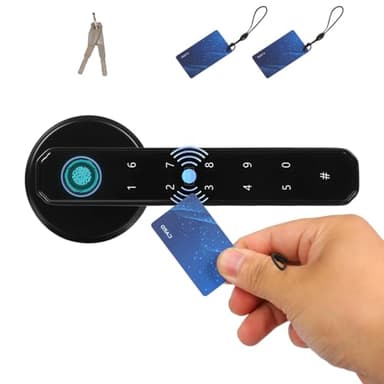 Charocean Smart Fingerprint Door Lock 4-in-1 Fingerprint Door Handle with Smart Lock, Password, IC Card, and Key, Smart Door Lock for Home, Office, and Apartment