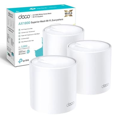 TP-Link Deco X20(3-pack) AX1800Mbps Whole Home Mesh WiFi 6 System, AI-Driven WiFi Booster, up to 5,800 Sq ft Seamless Coverage, 1 GHz Quad-Core CPU, Connects over 150 Devices, TP-Link HomeShield's KIT