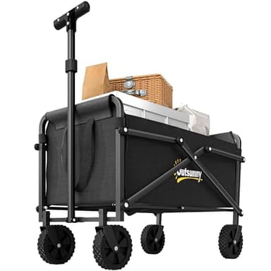 Outsunny 41L Festival Trolley on Wheels, Compact Garden Folding Trolley Cart, 60kg Heavy Duty Collapsible Foldable Wagon with Adjustable Handle and Carrying Bag for Beach, Camping, Festival, Black