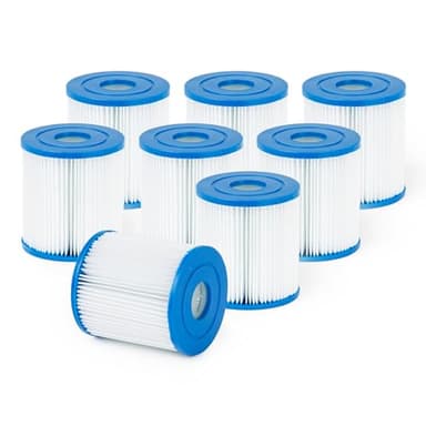 SPLASH! Pool Pump Filter Cartridges - Available in Size 1 and Size 2, Fits 300 Gal/H and 530 Gal/H Pumps, Durable PET Material, Easy to Clean and Reuse, REACH Certified (300 Gal/H Pack of 8)