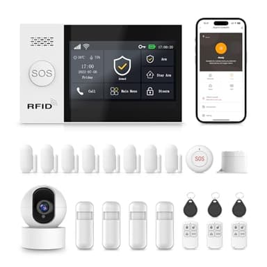 XNY Full Touch Screen Wireless Smart Home Alarm System with 1080p Pan/Tilt Security Camera, DIY 4G and WiFi Burglar Alarm System for Home Security with APP Alert, Motion Detector, Door Window Sensor