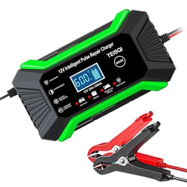Car Battery Charger, 12V 6A Smart Battery Trickle Charger Automotive 12V Battery Maintainer Desulfator with Temperature Compensation for Car Motorcycle Mower Marine Lead Acid Batteries (Green)