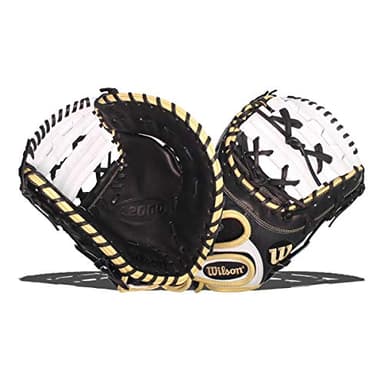 WILSON Sporting Goods 2019 A2000 FP1B SuperSkin First Base Fastpitch Mitt - Right Hand Throw Black/Vegas Gold/White SuperSkin/Tm, 12"