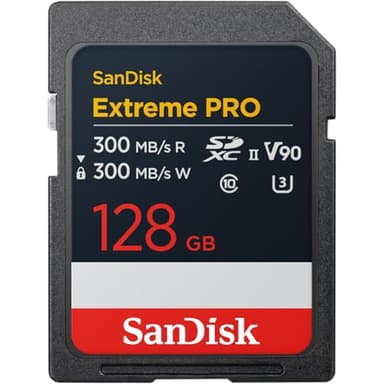 SANDISK Extreme PRO SDXC card 128GB, UHS-II(Up to 300 MB/s read speeds, 300 MB/s write speeds, V90, Pro-level performance enables cinema-quality 8K video recording)