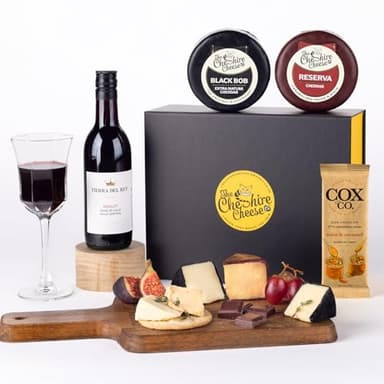 Indulgent Cheese, Wine and Chocolate Gift Set | Includes 2 Award Winning Cheeses, 1 Pump Street Co. Chocolate bar, bottle of Merlot Red Wine from Cheshire Cheese Company