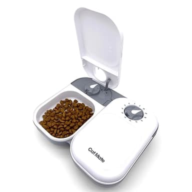 Cat Mate C200 Automatic 2 Meal Timer-Controlled Pet Feeder (401) - For Cats and Small Dogs, Includes Ice Pack for Wet and Dry Food, Meals up to 400 g Each, White