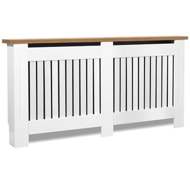 Blisswood Radiator Cover Traditional MDF Wood Grill Cabinet Shelf, Vertical Slat Modern Radiator Covers Crafted For Living Room Furniture (X-Large, White)