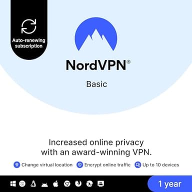 NordVPN Basic, 10 Devices, 1-Year, Premium VPN Software, Amazon Subscription