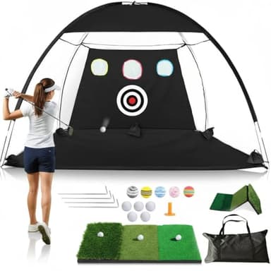 Golf Practice Net 10x7ft – Golf Nets for Garden & Backyard Driving,Chipping with Triple Turf Mat, 6 Balls, Carry Bag – Indoor & Outdoor Simulator for Home Training Accessories