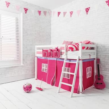 Shorty Cabin Bed with PINK Tent,Midsleeper Ontario in WHITE Noa & Nani