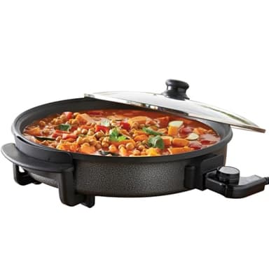 Quest 40cm Multi-Function Electric Cooker Pan with Lid/Adjustable Thermostatic Control/Non-Stick Aluminium Electric Frying Pan / 40 x 40cm Surface/Detachable Power Cable For Serving