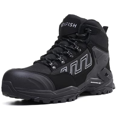 KOIFISH Waterproof Safety Boots Composite Toe Cap Mens Work Boots Non Slip Lightweight Safety Trainers Anti Static Construction Boots Black