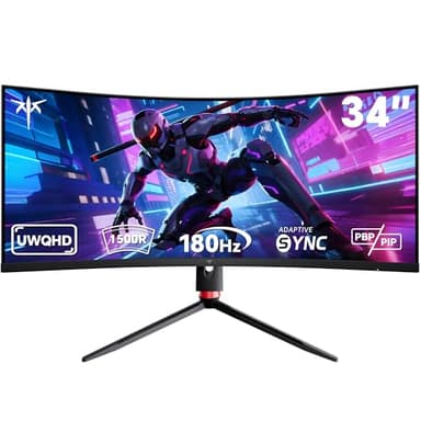 KTC 34 Inch Curved Ultrawide Monitor, UWQHD (3440 x 1440) 180Hz Gaming Monitor, Adaptive Sync, 21:9 VA Panel 1500R, 1ms MPRT, HDR10, 2 x DP 1.4 (180Hz), 2 x HDMI 2.1(100Hz), H34S18S