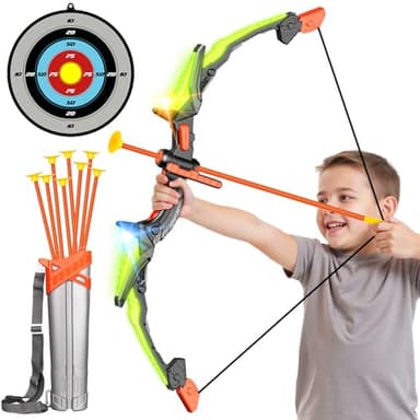 Bow Arrow Set for Kids, LED Light Up Archery Set Toys with 10 Arrows, Indoor Outdoor Shooting Games Hand-eye coordination Birthday Gifts for 6 7 8 9 10 11 12 13 14 Year Old Boys Girls