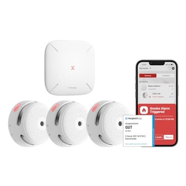 X-Sense Wi-Fi Smoke Alarms for Home with SBS50 Base Station, Wireless Interlinked Smart Smoke Alarm Home Security System, Smart Fire Alarm, Compatible with X-Sense Home Security APP, FS31