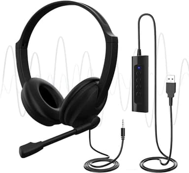 USB Headset with Microphone for PC Laptop, Adjustable Noise Cancelling Business Office Headsets, 2.5M Length Headphones with In-Line Control