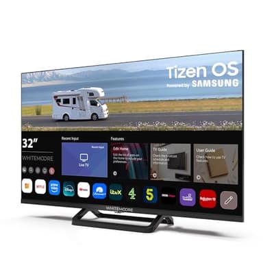 WHITEMOORE 32" 12V/24V Smart TV – Tizen OS, WiFi, Freeview, Netflix, Prime, Airplay, HDMI/USB, for Caravan/Truck/Boat, 3-Year Warranty
