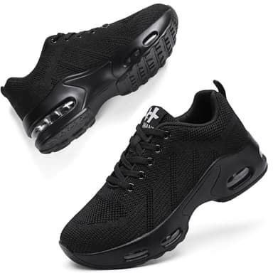 Womens Orthopedic Trainers Running Shoes Air Cushion Athletic Sports Lightweight Tennis Walking Sneakers Casual Mesh Breathable Ladies Fashion Plantar Fasciitis Jogging Shoes All Black UK 5.5