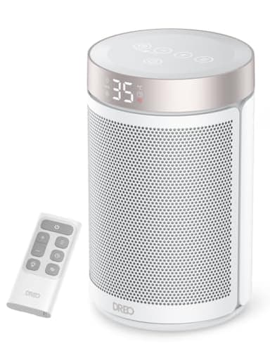 Dreo Electric Heater, 1500W Energy Efficient Space Silent Room Heater, Portable Ceramic Fan Heaters, Thermostat 3 Modes 12H Timer, Overheat & Tip Over Protection, for Bedroom, Atom 316, White