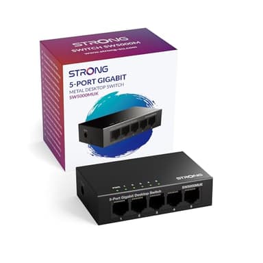 Strong 5 Port Gigabit Network Switch, Ethernet Splitter, 10/100/1000 Mbps LAN Hub, Plug & Play, Fanless, Silent Operation, Desktop or Wall-Mount, Ideal for TV/PC/Gaming/Smart Home Devices