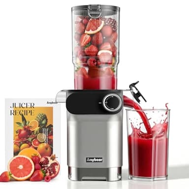 Anybear Cold Press Juicer, 200W Masticating Slow Juicer 4.3" Large Feed Chute Fit Whole Fruits Vegetables | Upgraded Auger | Tritan Materials | BPA Free | Juice Recipes (Silver)